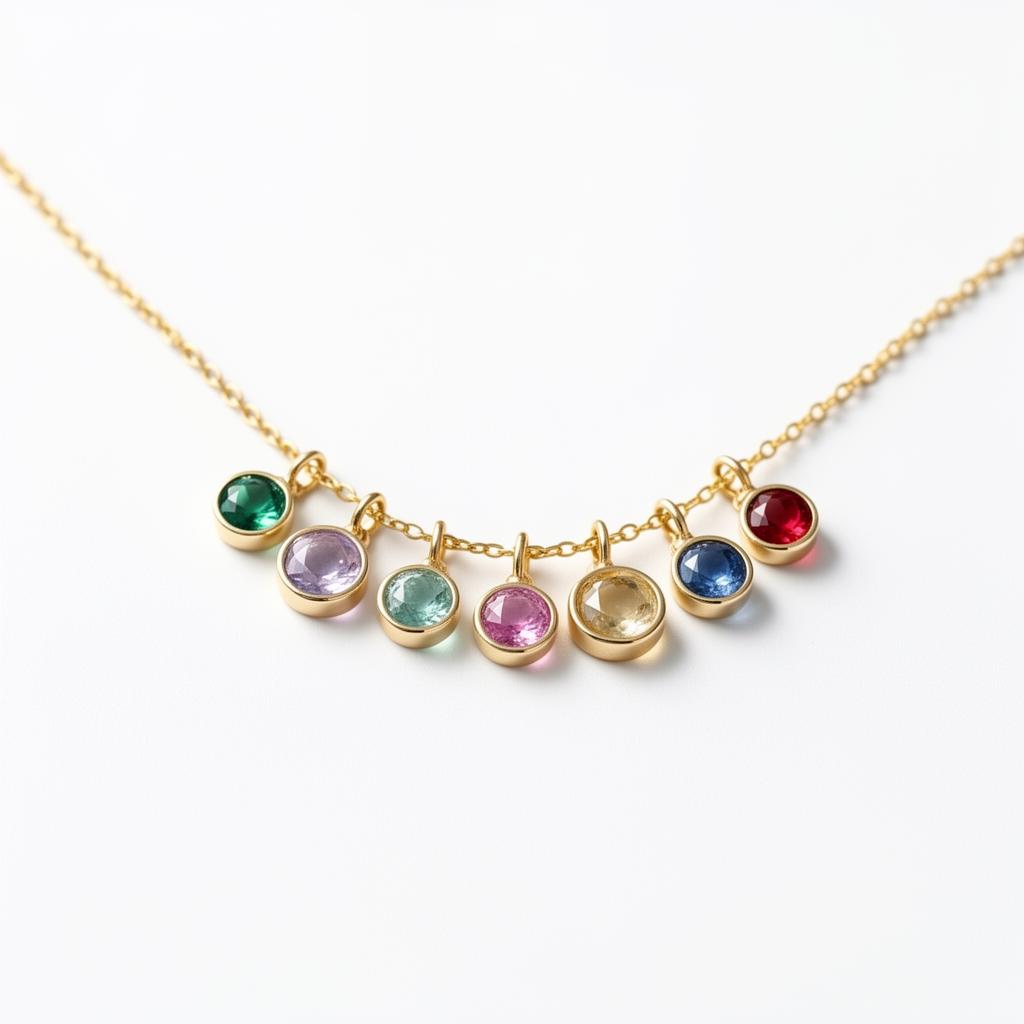 Personalized family birthstone necklace with gold chain